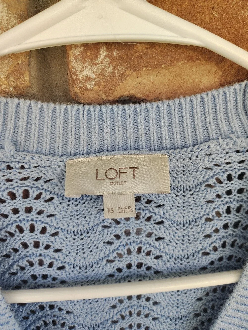 LOFT Light Blue Pointelle Knit Cardigan Sweater Womens Size XS Scalloped Cropped
